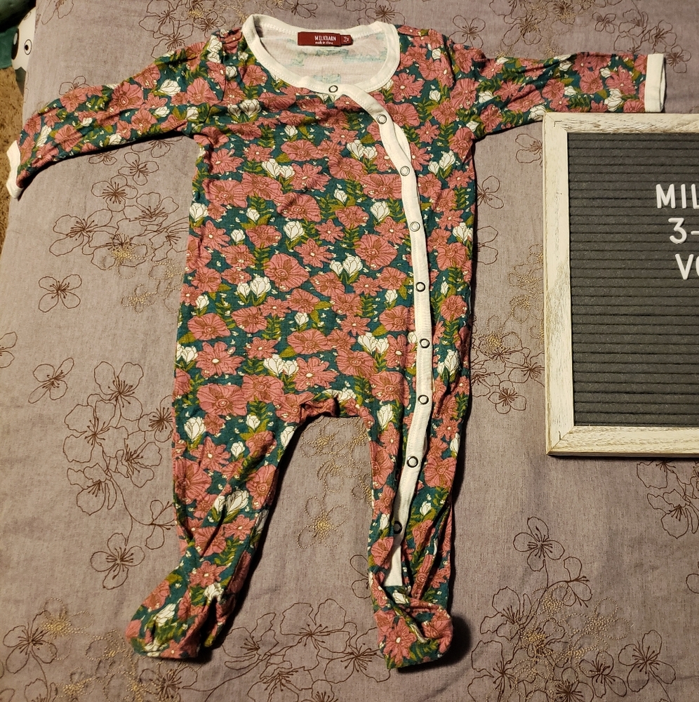 Milkbarn snap footed romper